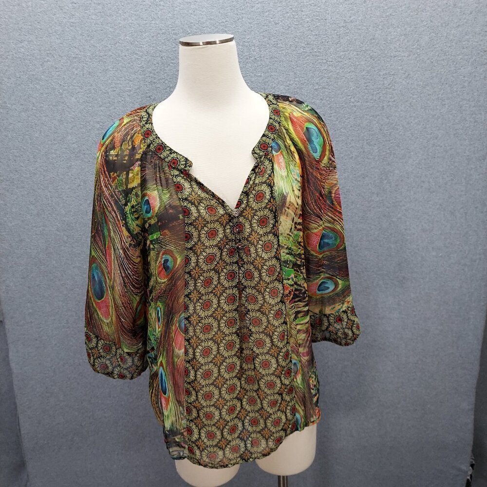 Anthropologie Fig and Flower Women's Boho Peasant Blouse PL Peacock